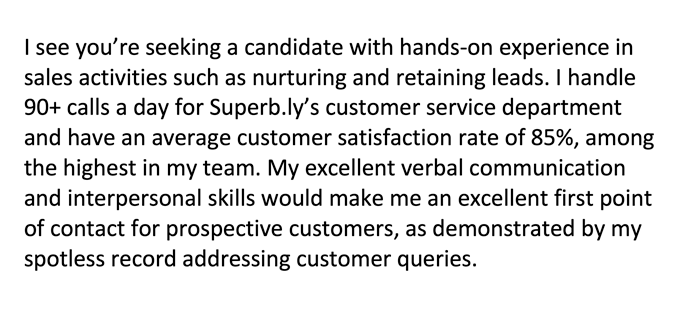 Sample passage from a cover letter for an internal position which outlines the applicant’s recent achievements and shows how their current role in the company qualifies them for the position.