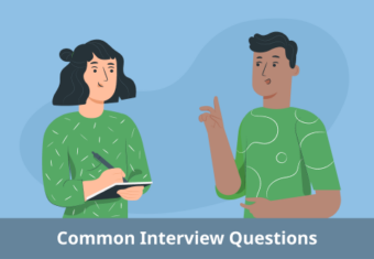 An example image showing a job applicant being asked and answering interview questions