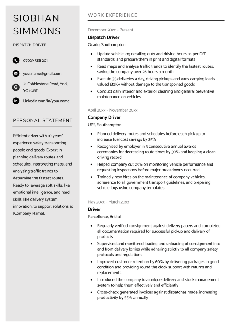 The Inverness CV template in black.