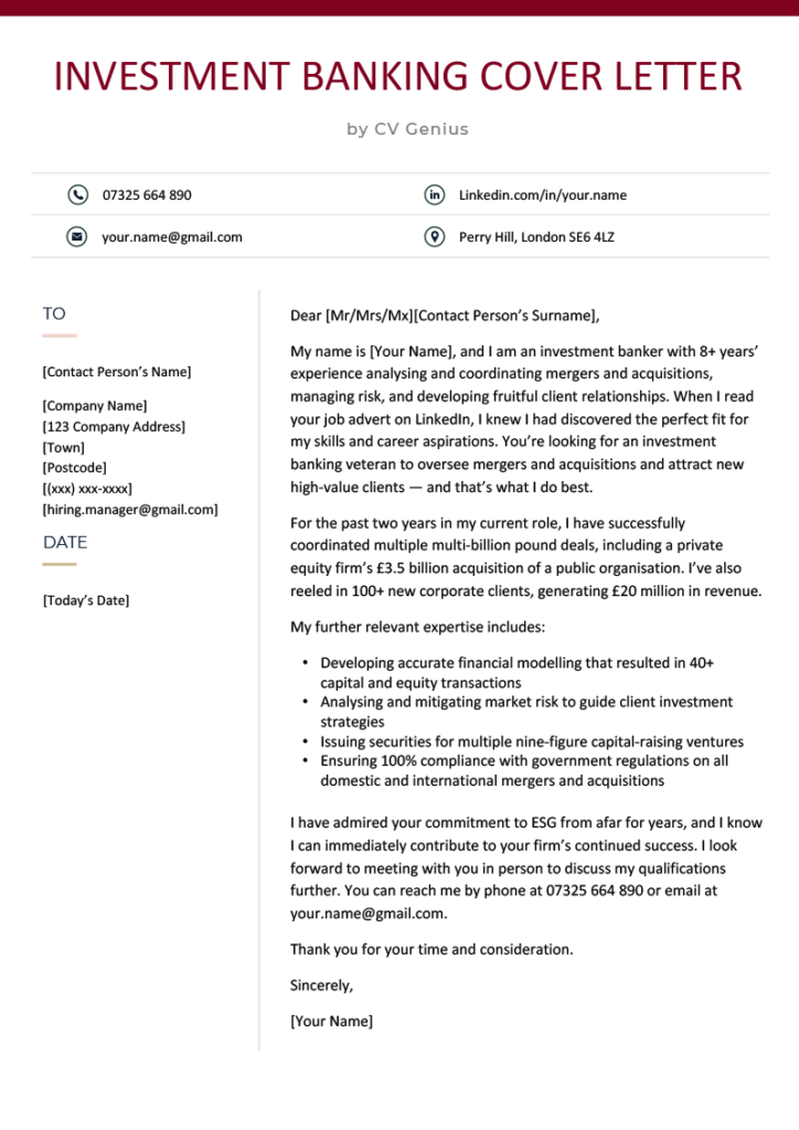 investment banking summer analyst cover letter