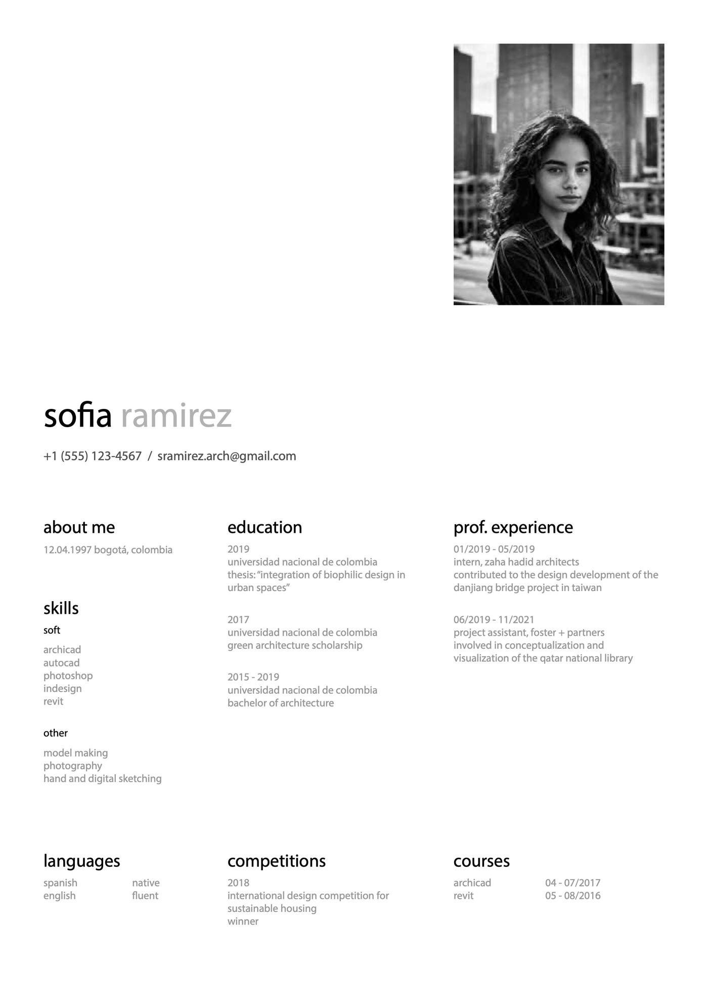A free InDesign CV template for architects by Jek Kee Lim.