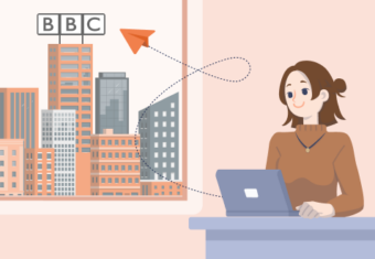 A featured image depicting a job hunter sending a job application follow-up letter to the BBC as a paper aeroplane.