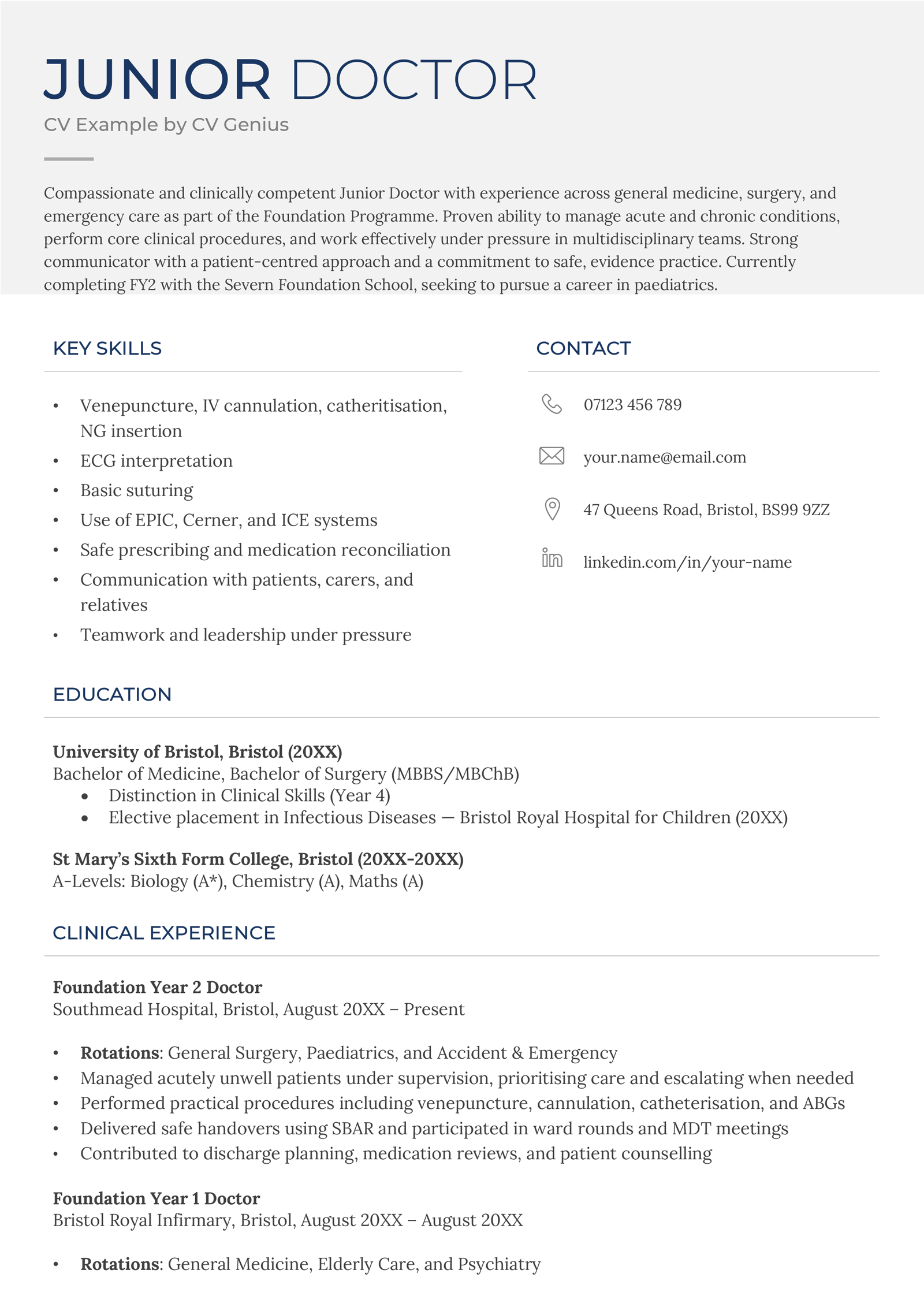 A junior doctor CV example.