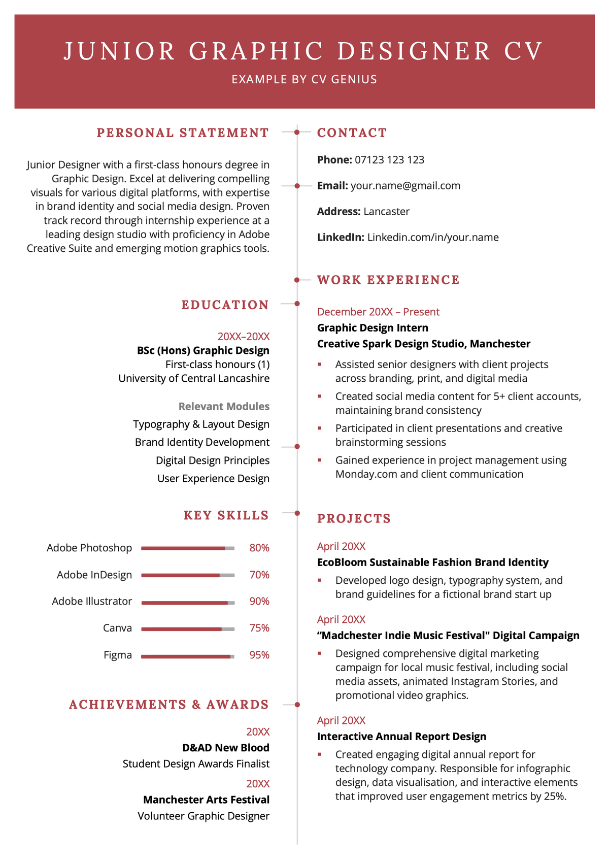 An example junior graphic designer CV