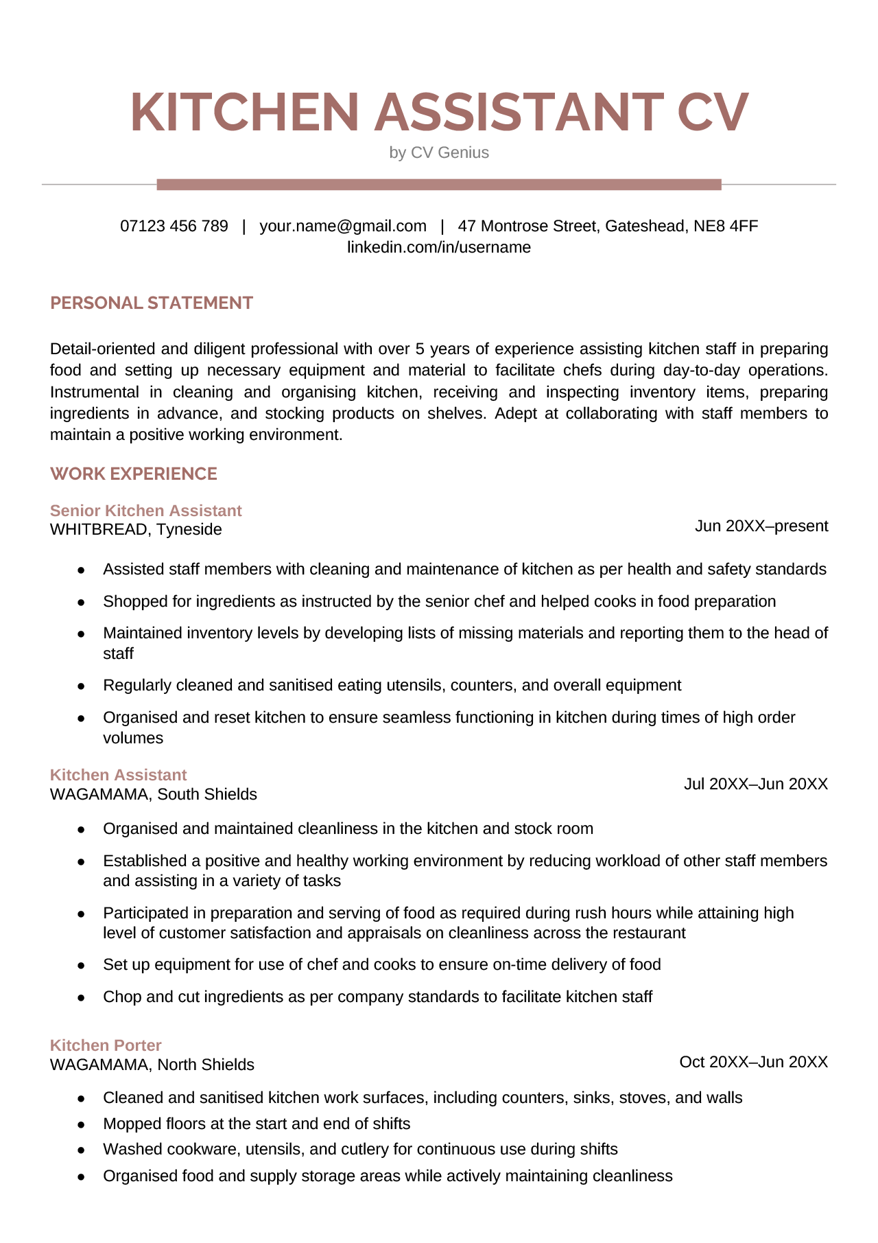 kitchen assistant duties for resume