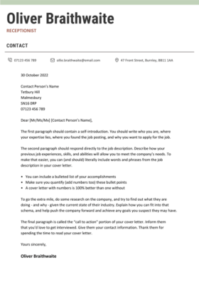Cover Letter Template for UK: Lagan, Green