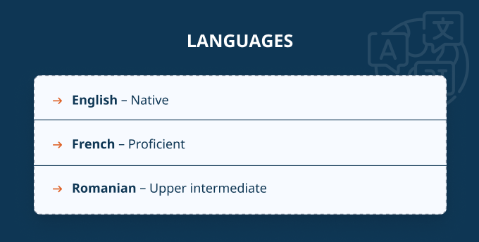 Three languages correctly formatted on a CV