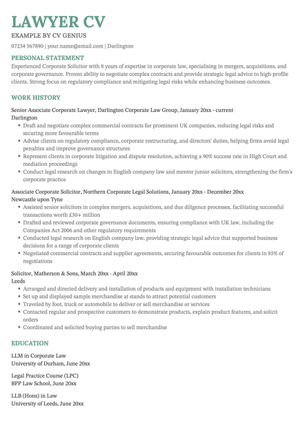 An example lawyer CV using the Norwich template