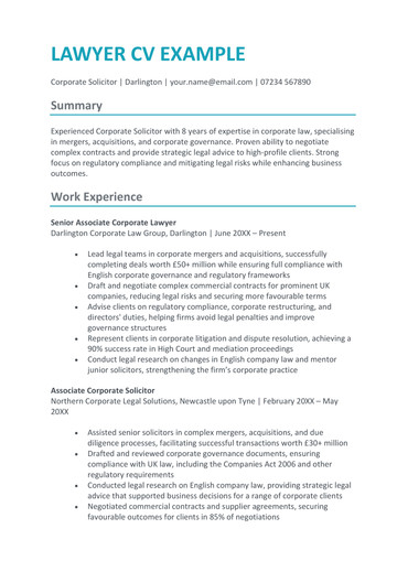 The first page of a lawyer CV.
