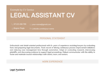 A legal assistant CV example effectively highlighting the candidate's work experience and personal statement