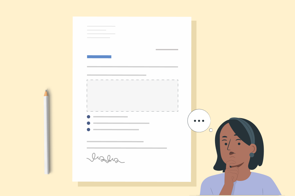 une image d'une femme réfléchissant à comment écrire une lettre de motivation candidature spontanée