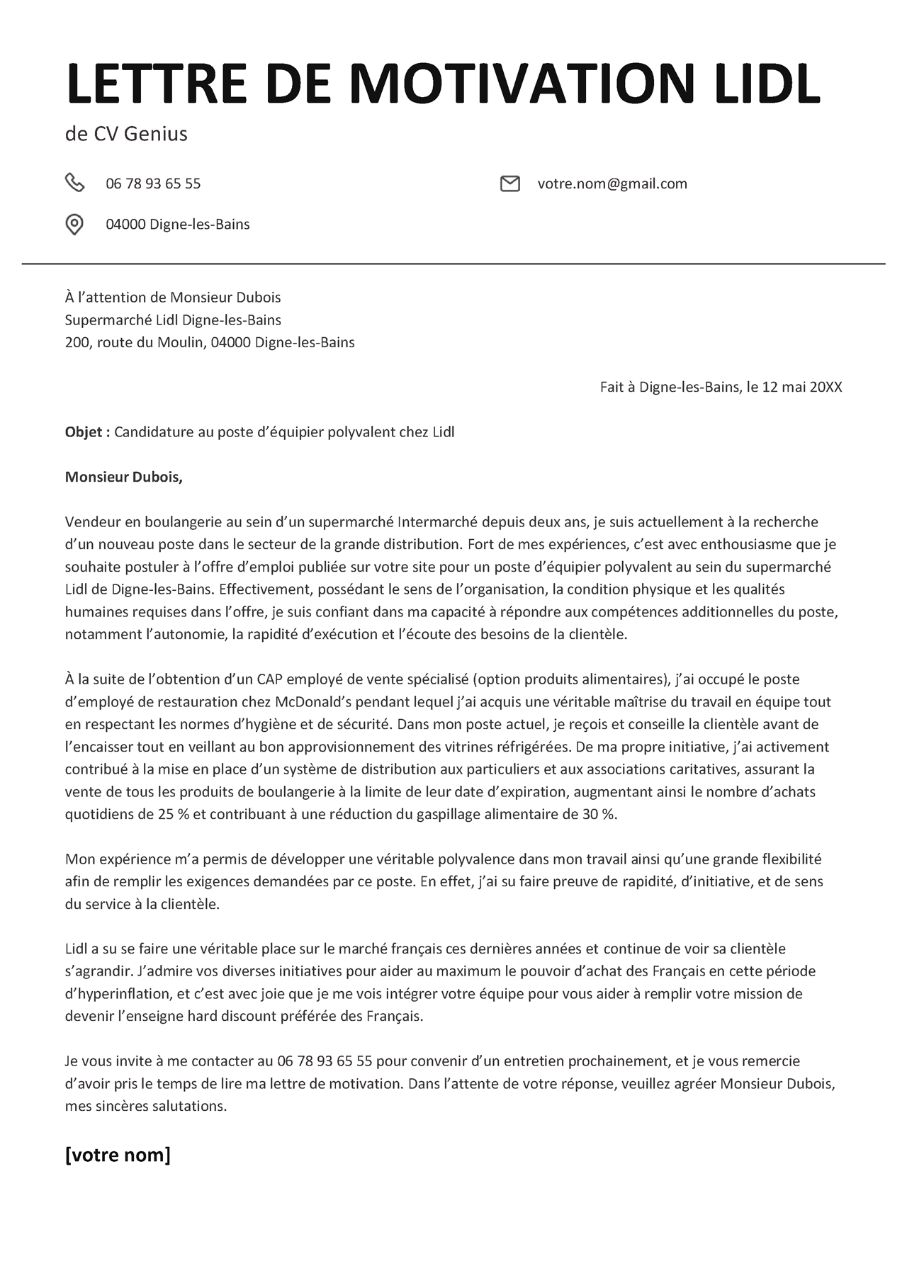 Letter De Motivation Lidl Mod le Lettre De Motivation Lidl LOQG