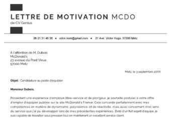 un exemple d'une lettre de motivation McDo