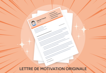 une illustration d'une lettre de motivation avec photo et un en-tête orange qui scintille par son originalité par rapport à d'autres CV classiques