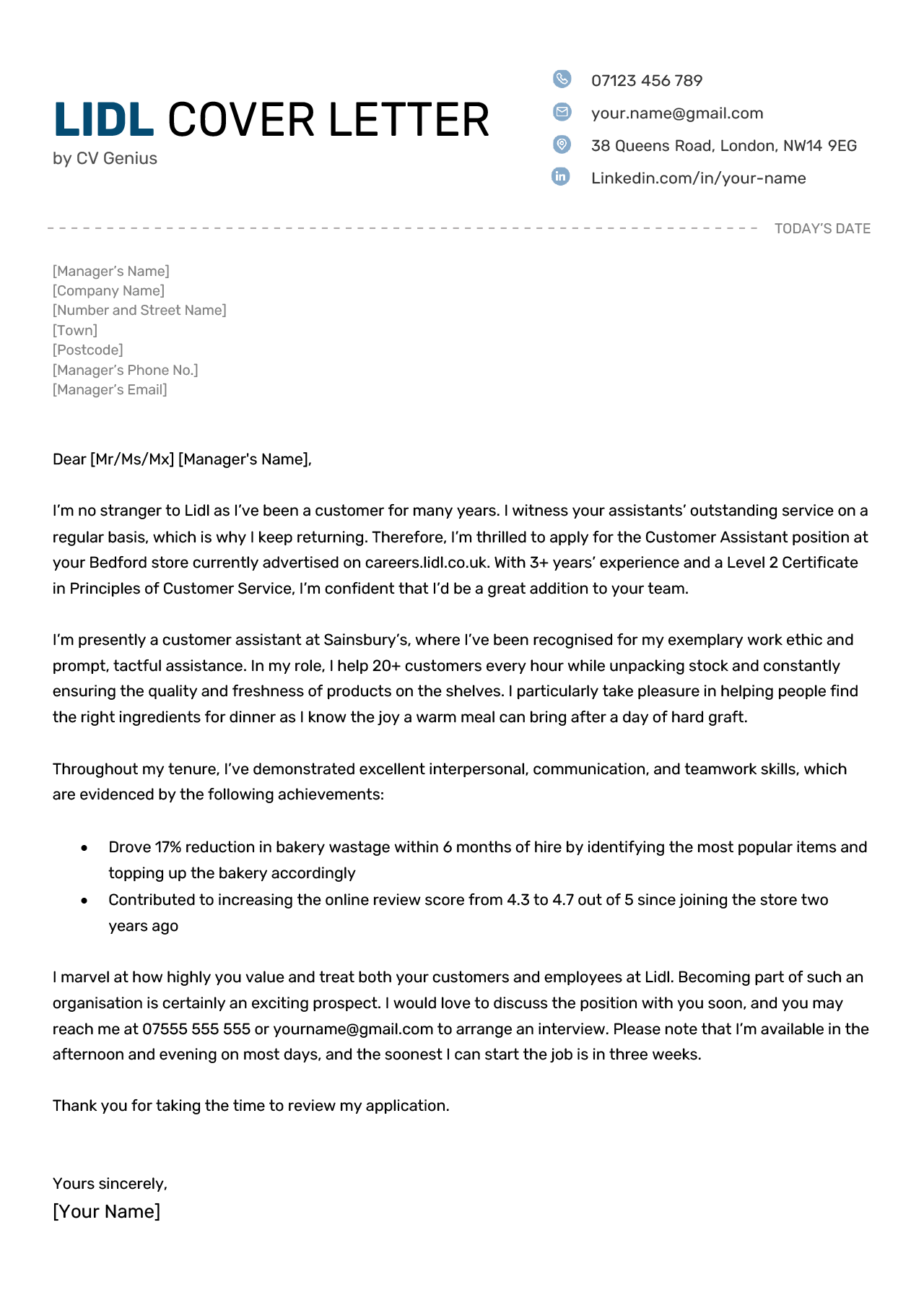 Cover Letter for Lidl: Free Example & Template