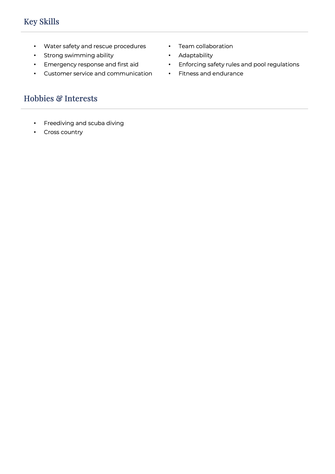 The second page of a lifeguard CV example.
