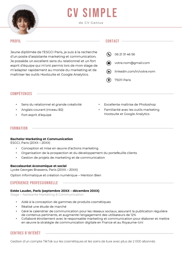 Simplecv Table CV simple - Modèles, exemples, et conseils d'optimisation