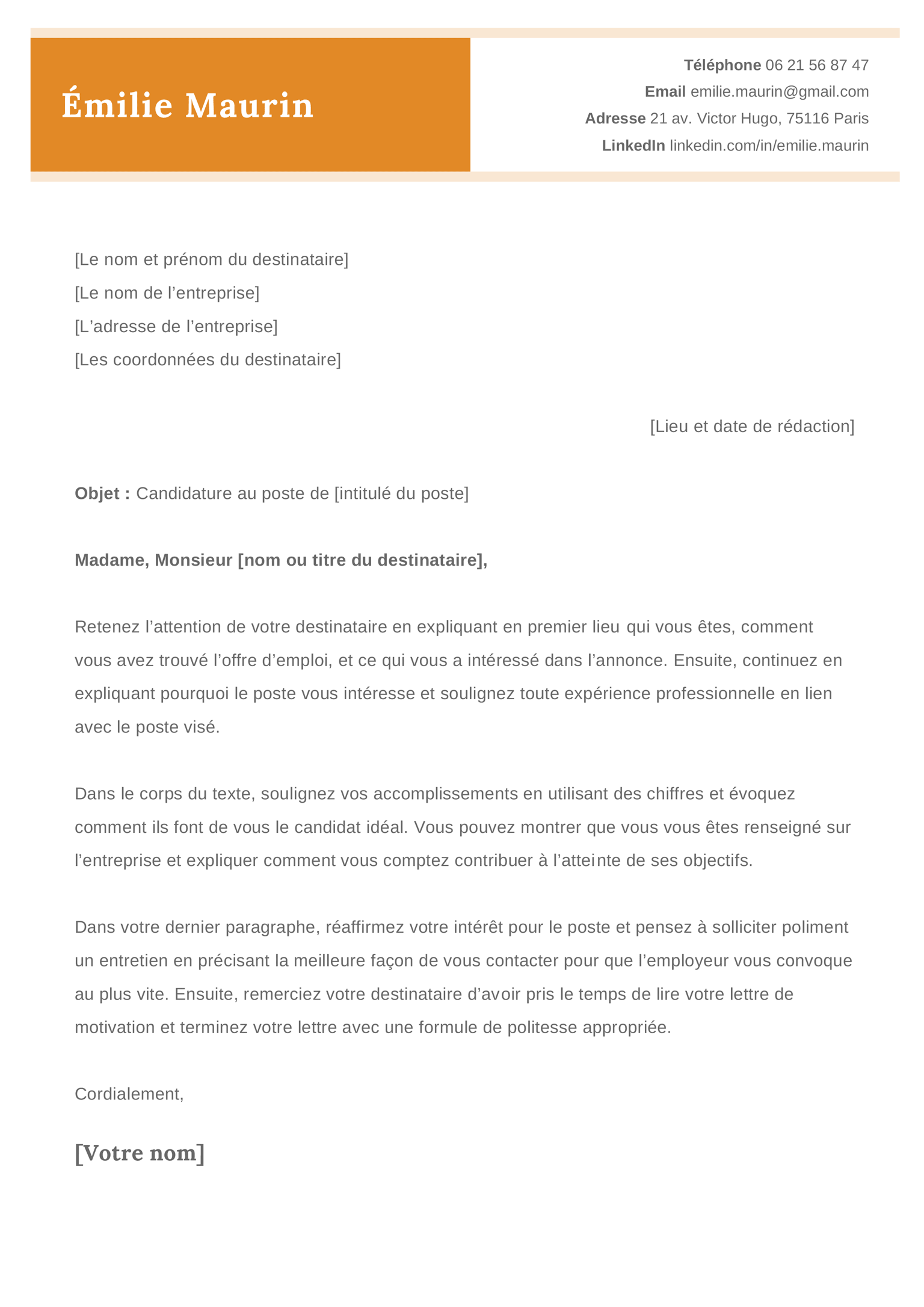 Un exemple de lettre de motivation.