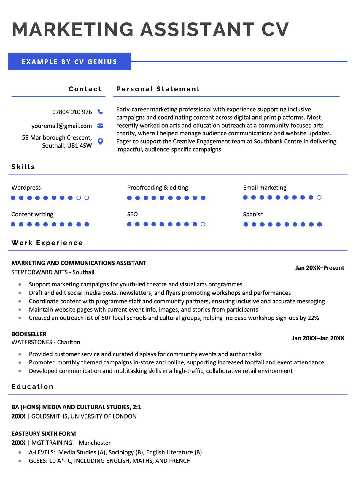 A marketing assistant CV