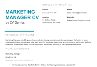 A marketing manager CV example