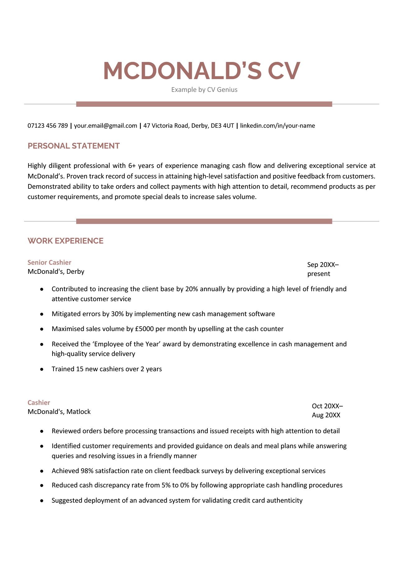 Mcdonalds Cv Example 