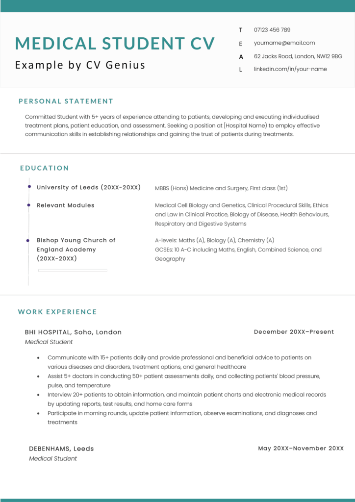 Medical Student Cv Example 724x1024 