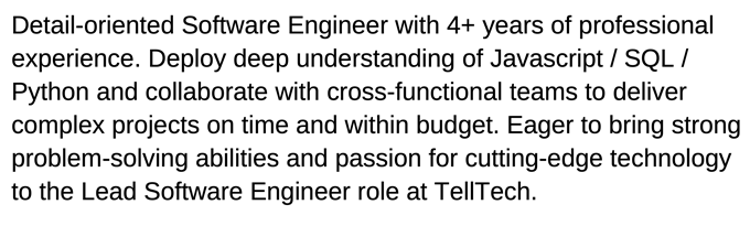 A mid-level software engineer CV 'About Me' example