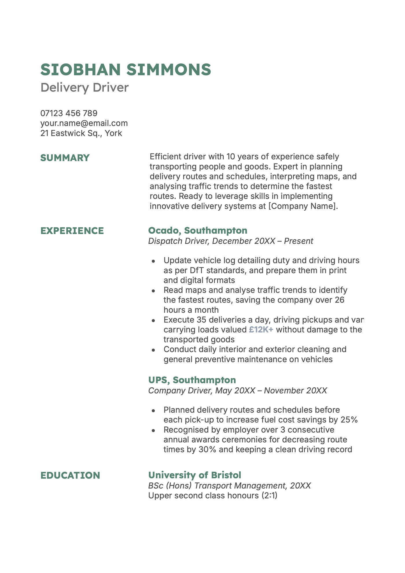 The Minimalist Google Docs CV template in green