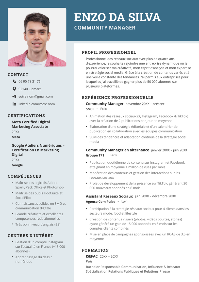 Le modèle de CV Albi en vert.