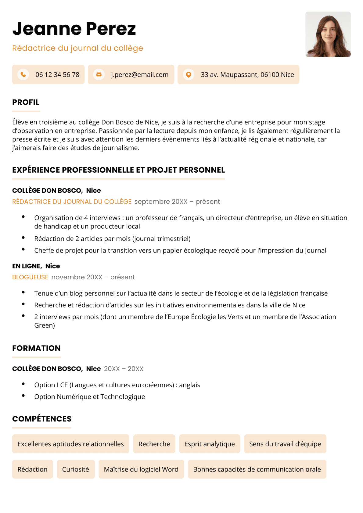 Le modèle de CV « Bruxelles » en orange