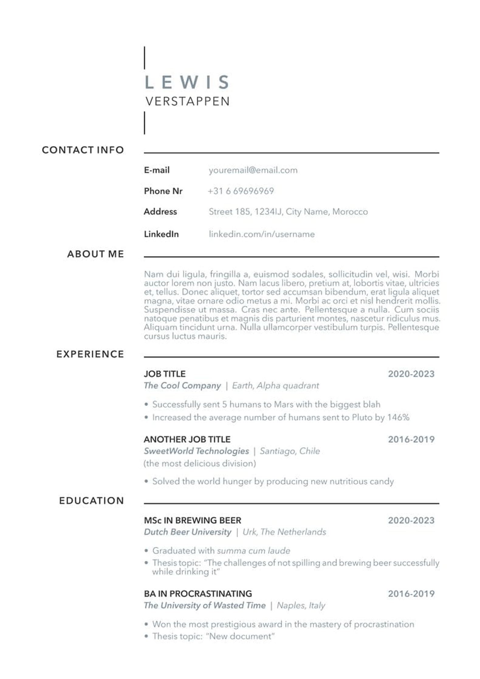 le modèle de CV LaTeX Minimal Academic CV