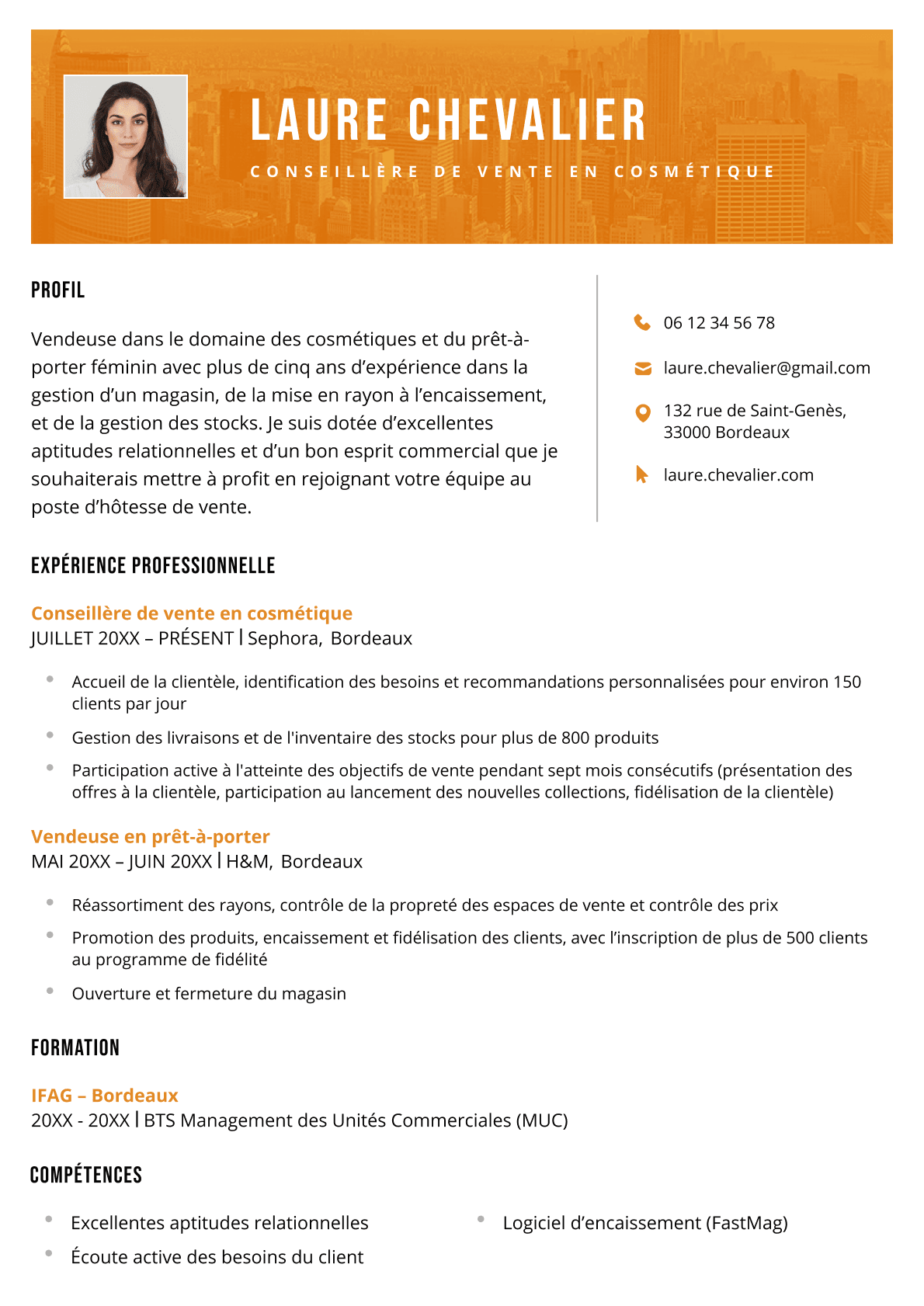 Le modèle de CV « Londres » en orange