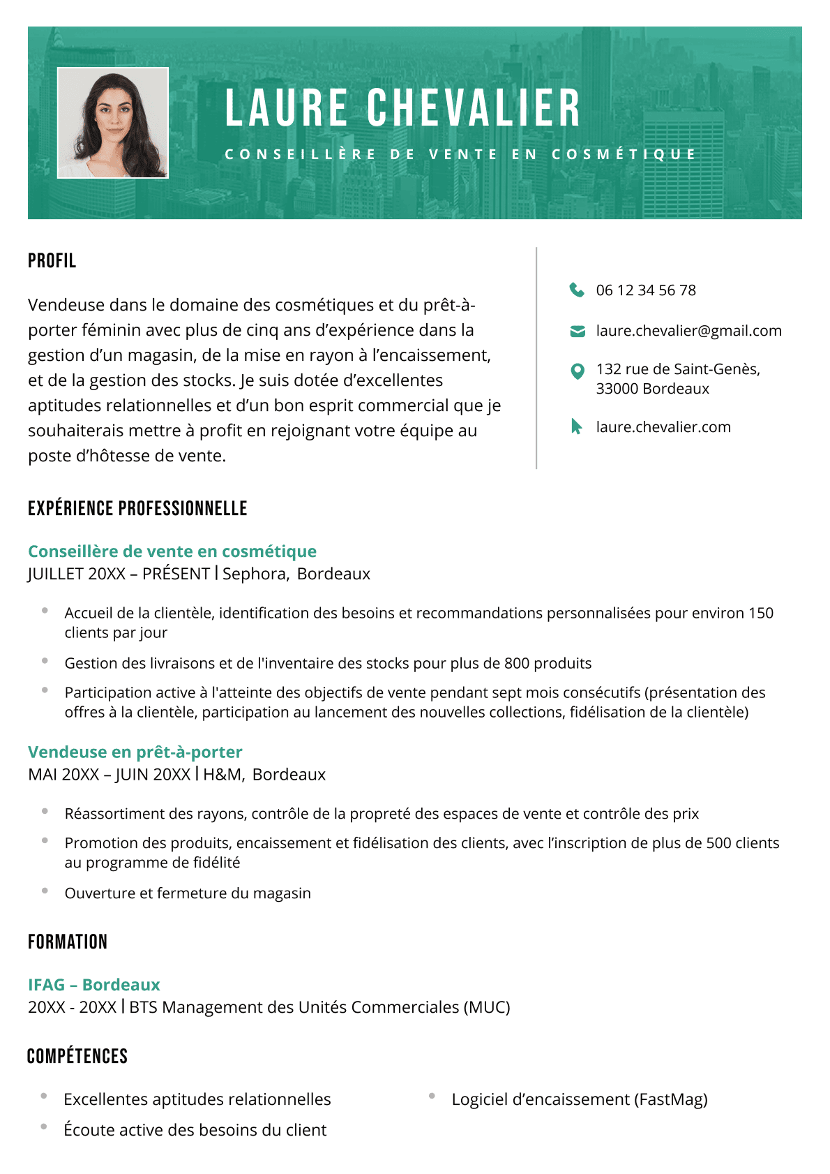 Le modèle de CV « Londres » en vert
