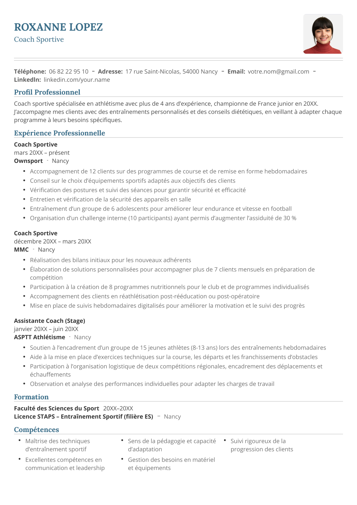 Le modèle de CV Narbonne en vert.