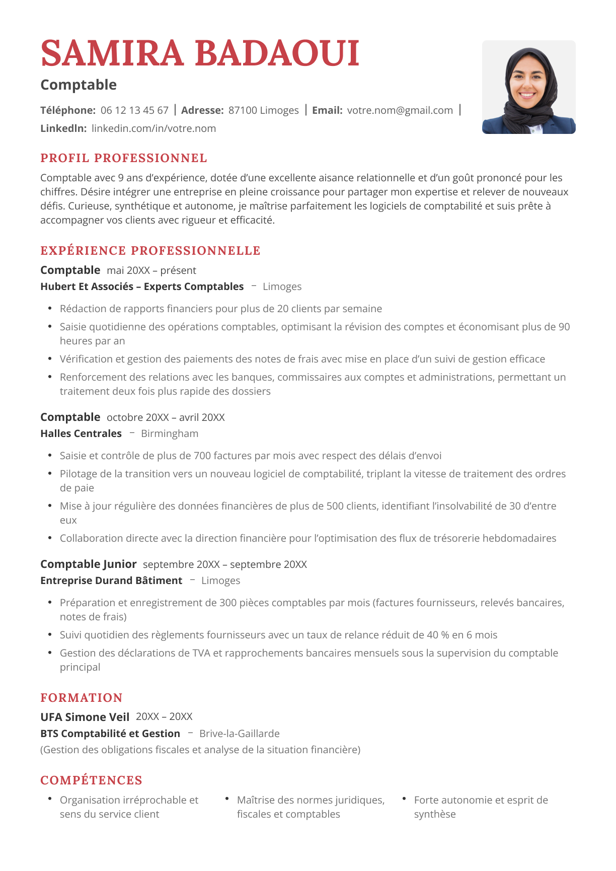 Le modèle de CV Nogent en rouge.