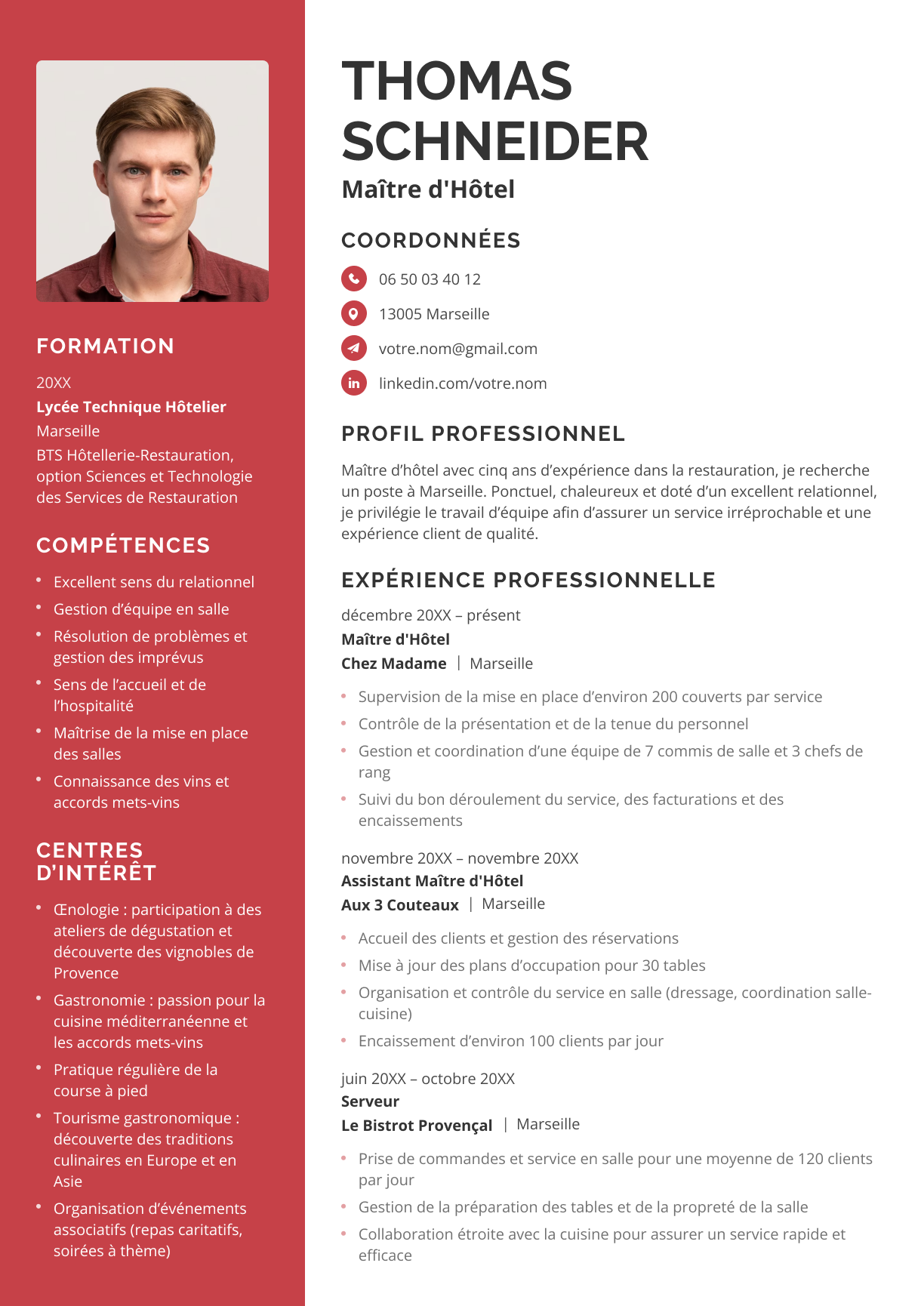Le modèle de CV Sète en rouge.