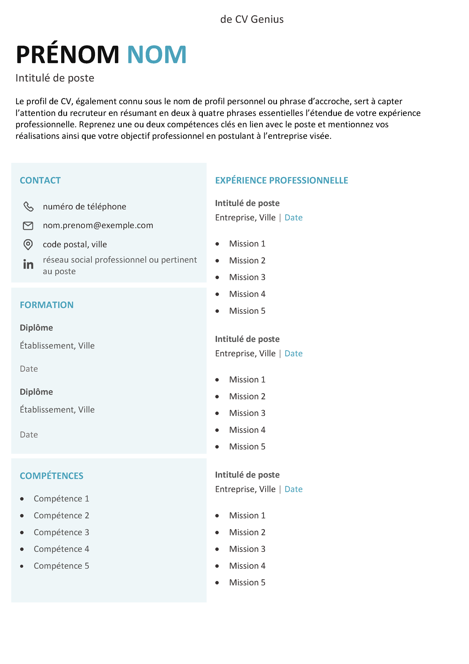 un modèle de CV vierge Word