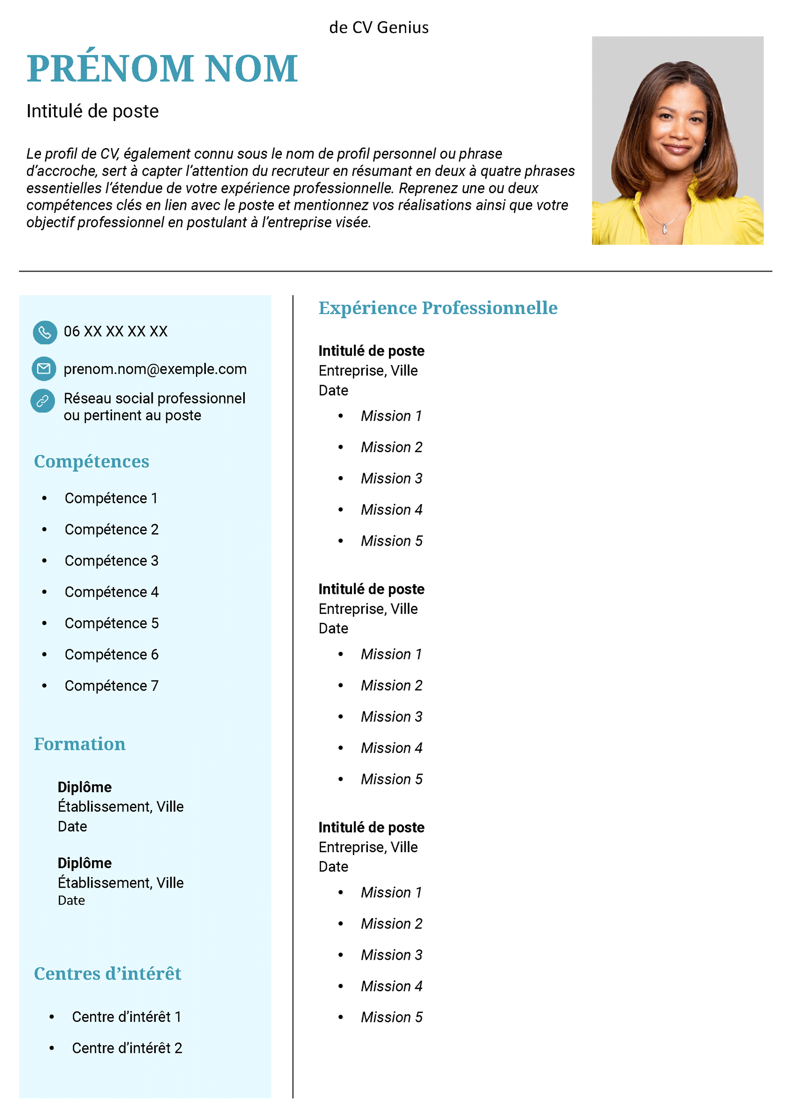 un modèle CV vierge LibreOffice