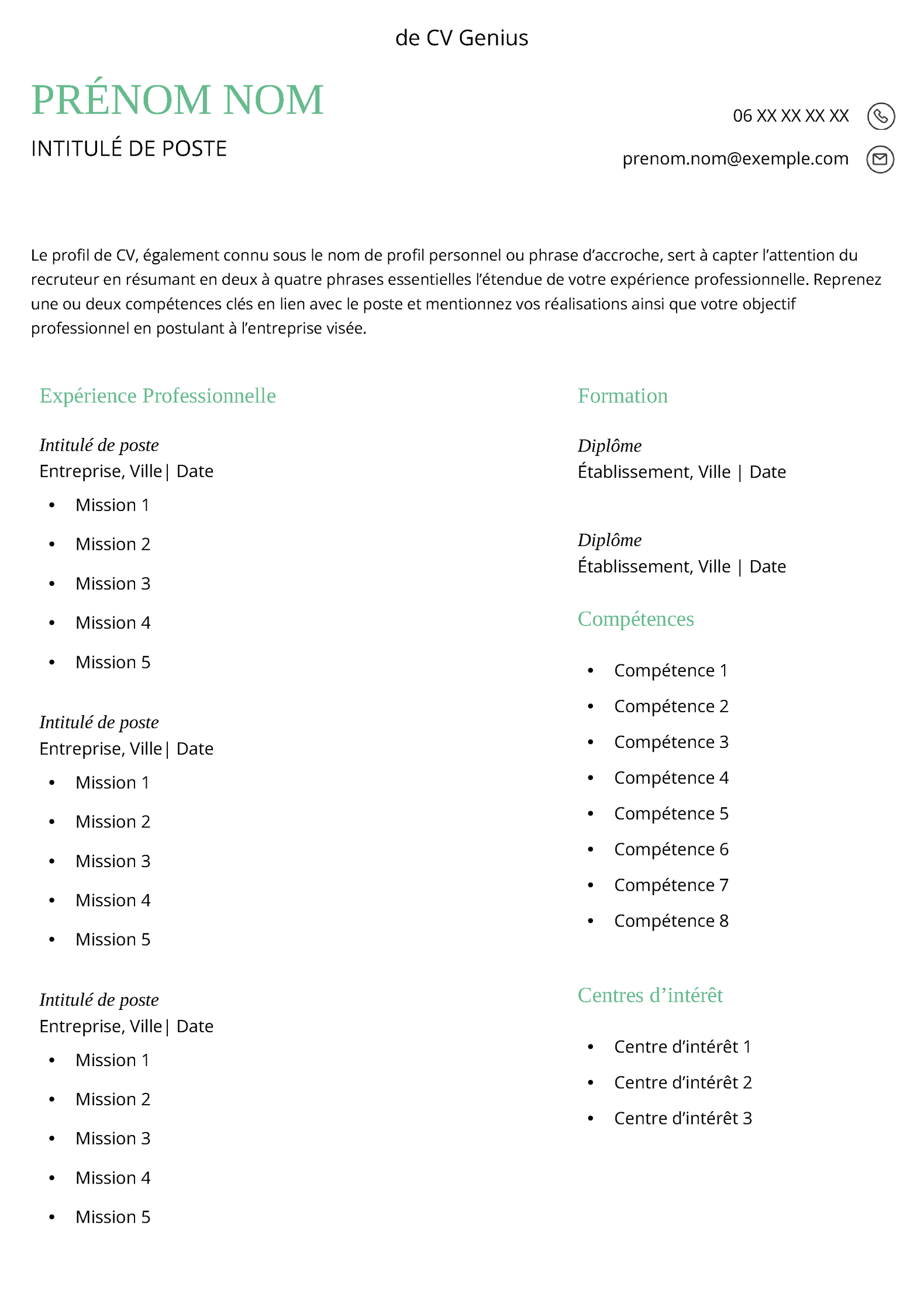 un modèle CV vierge LibreOffice sans photo