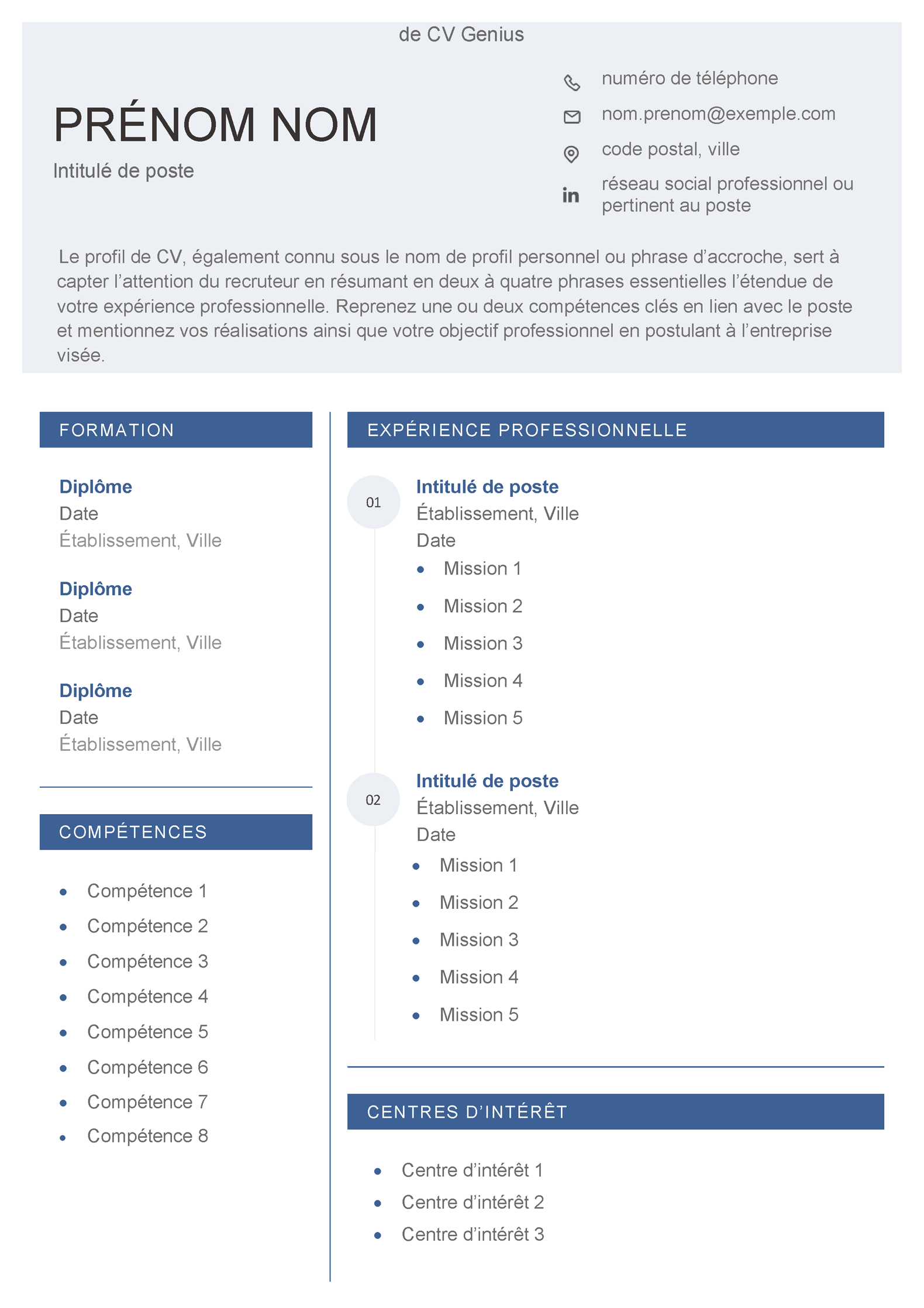 un modèle de CV vierge Word