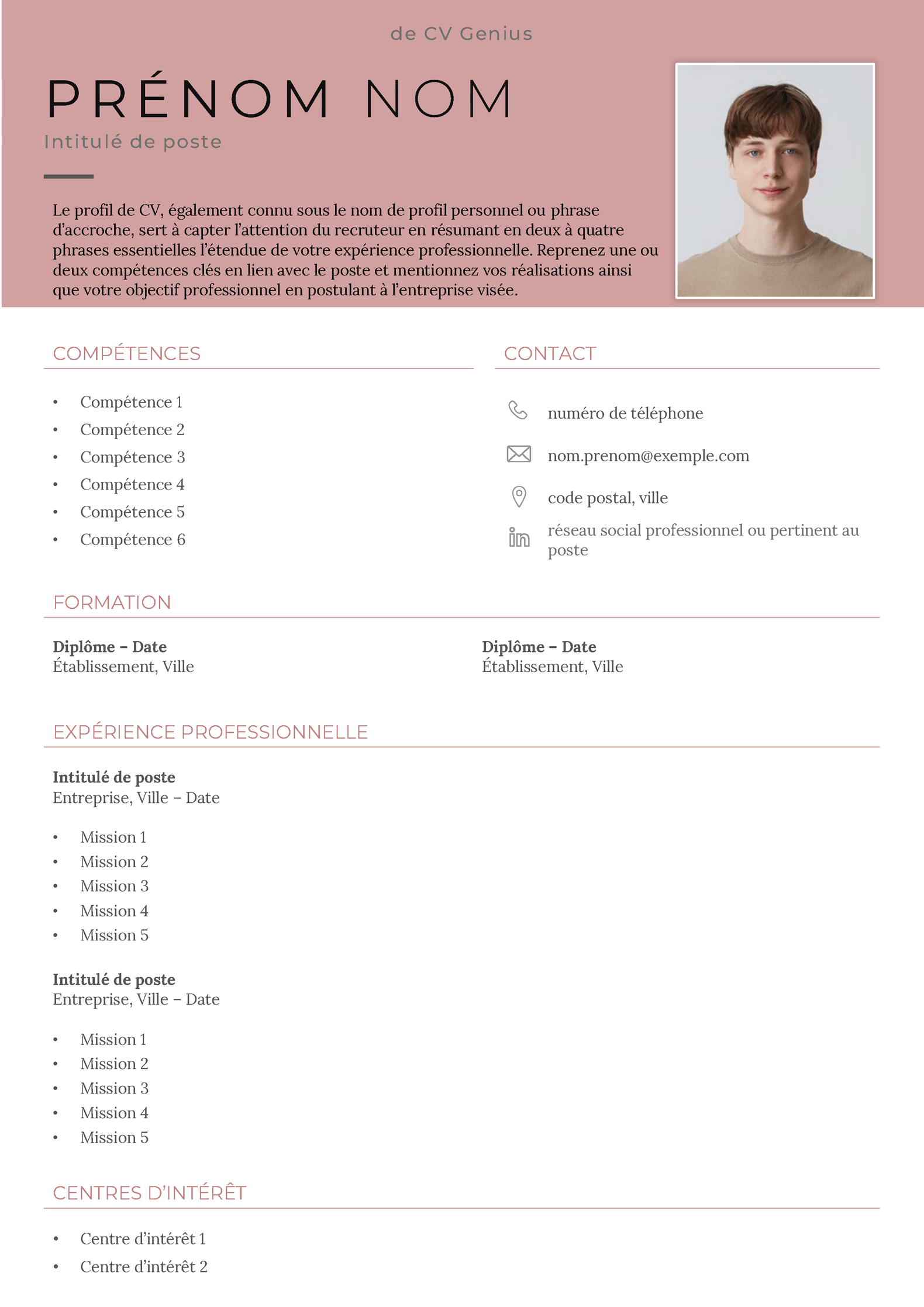 un modèle de CV vierge Word