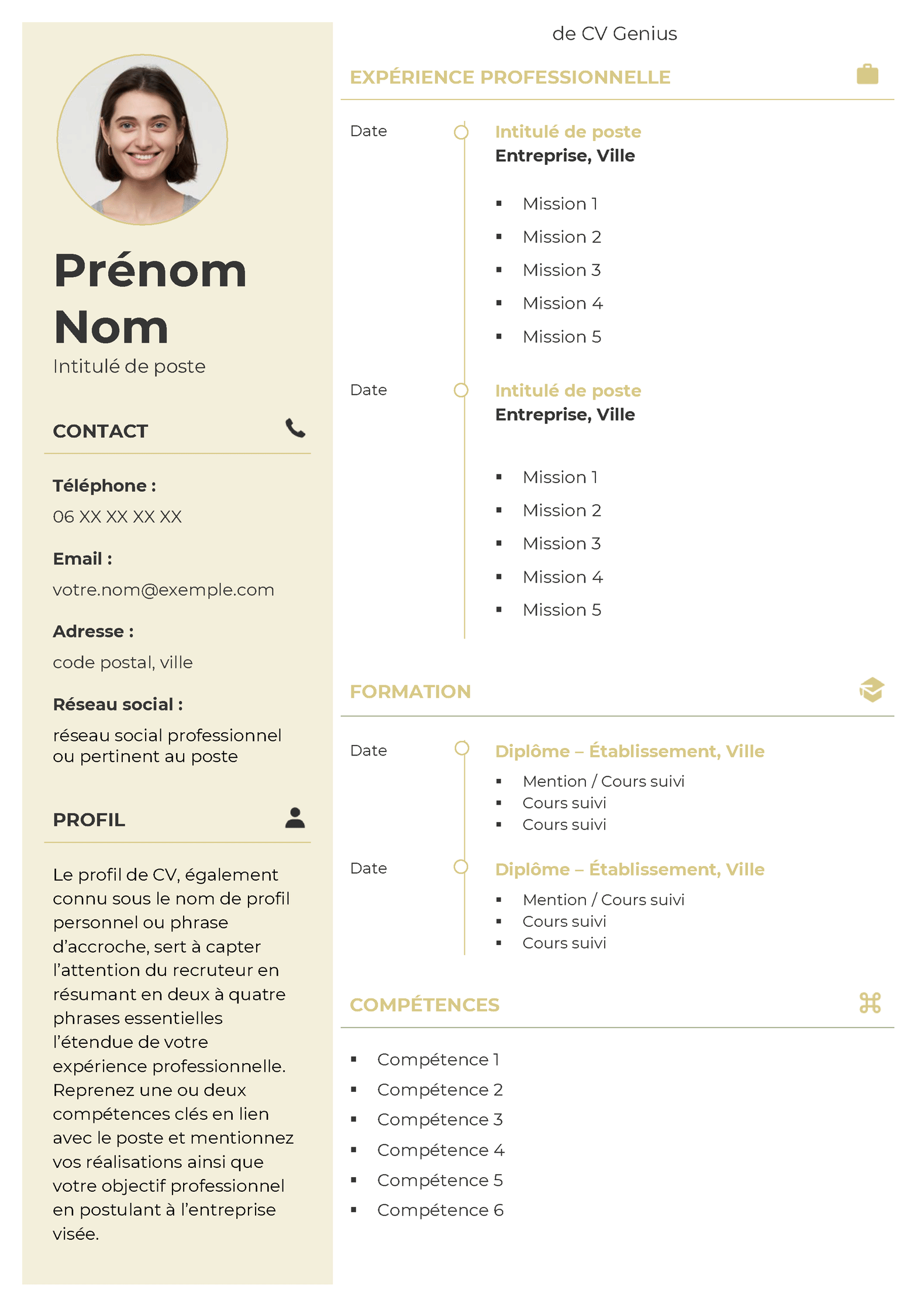 un modèle de CV vierge Word