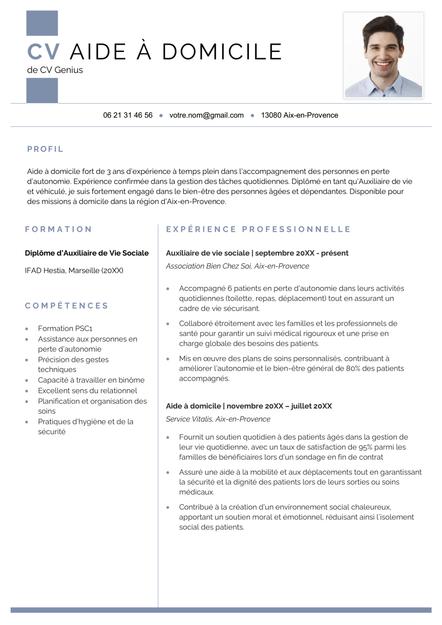 exemple d'un CV pour aide à domicile avec quelques années d'expérience