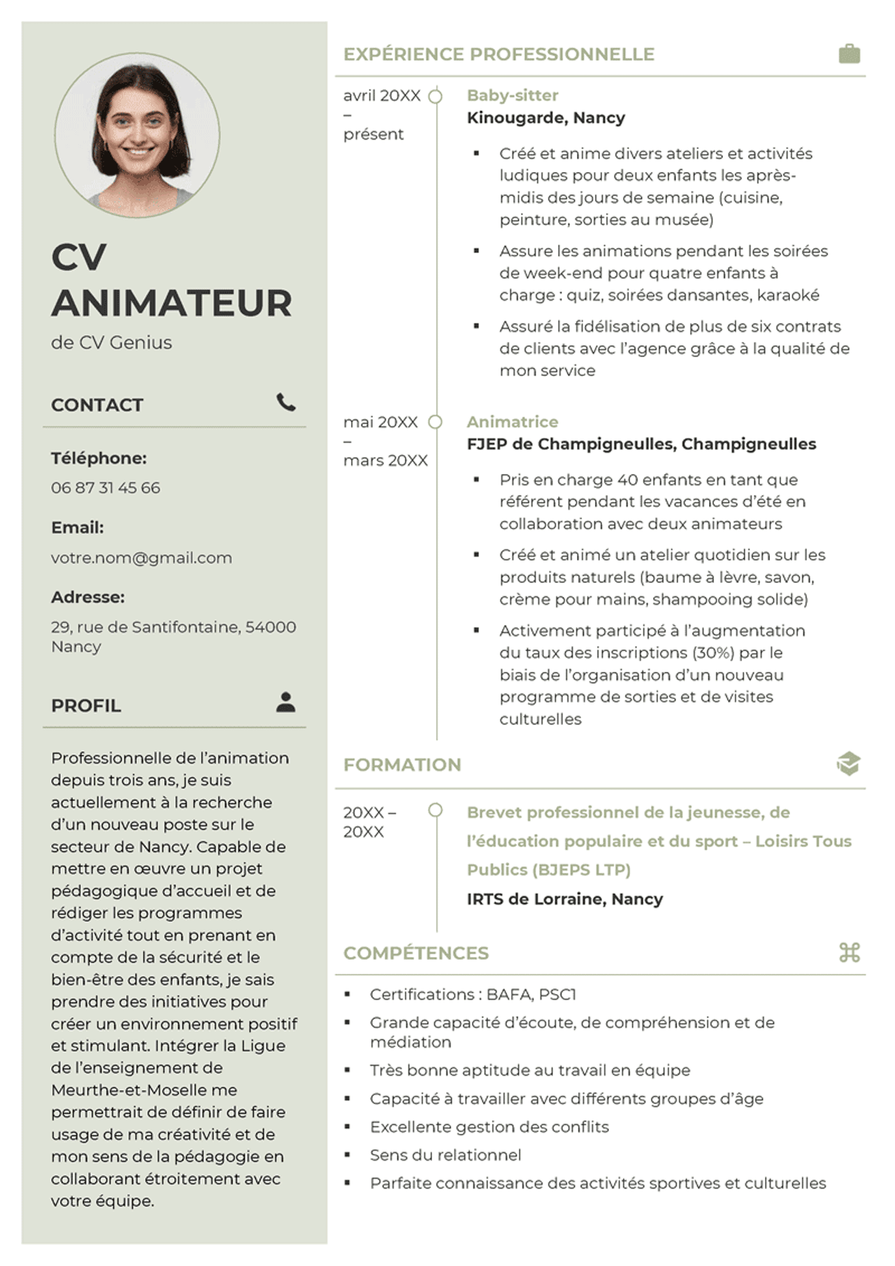 un exemple d'un modèle de CV animateur