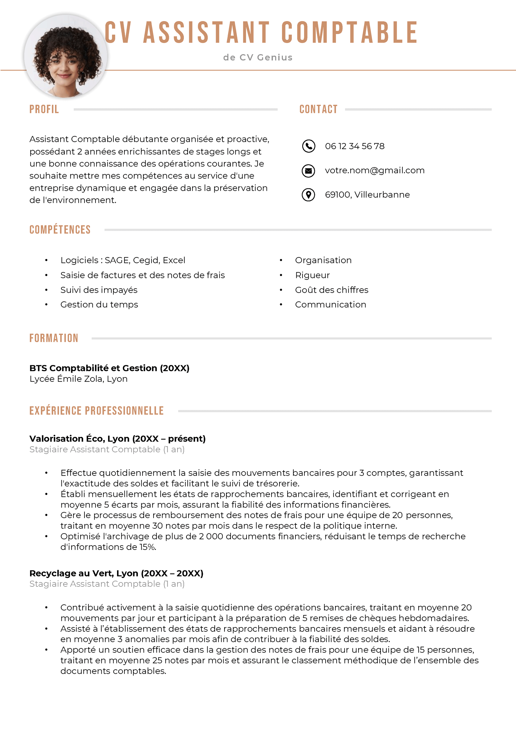 un exemple d'un CV assistant comptable