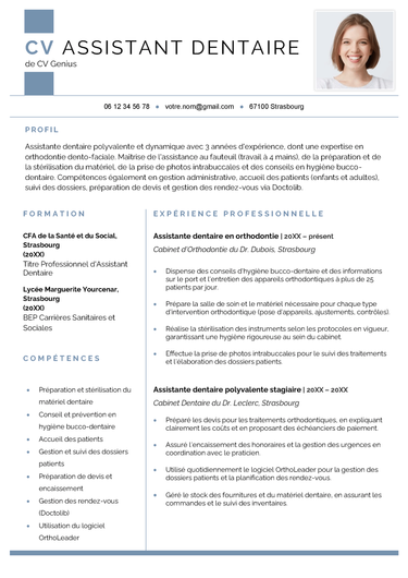 un exemple de CV Assistant dentaire
