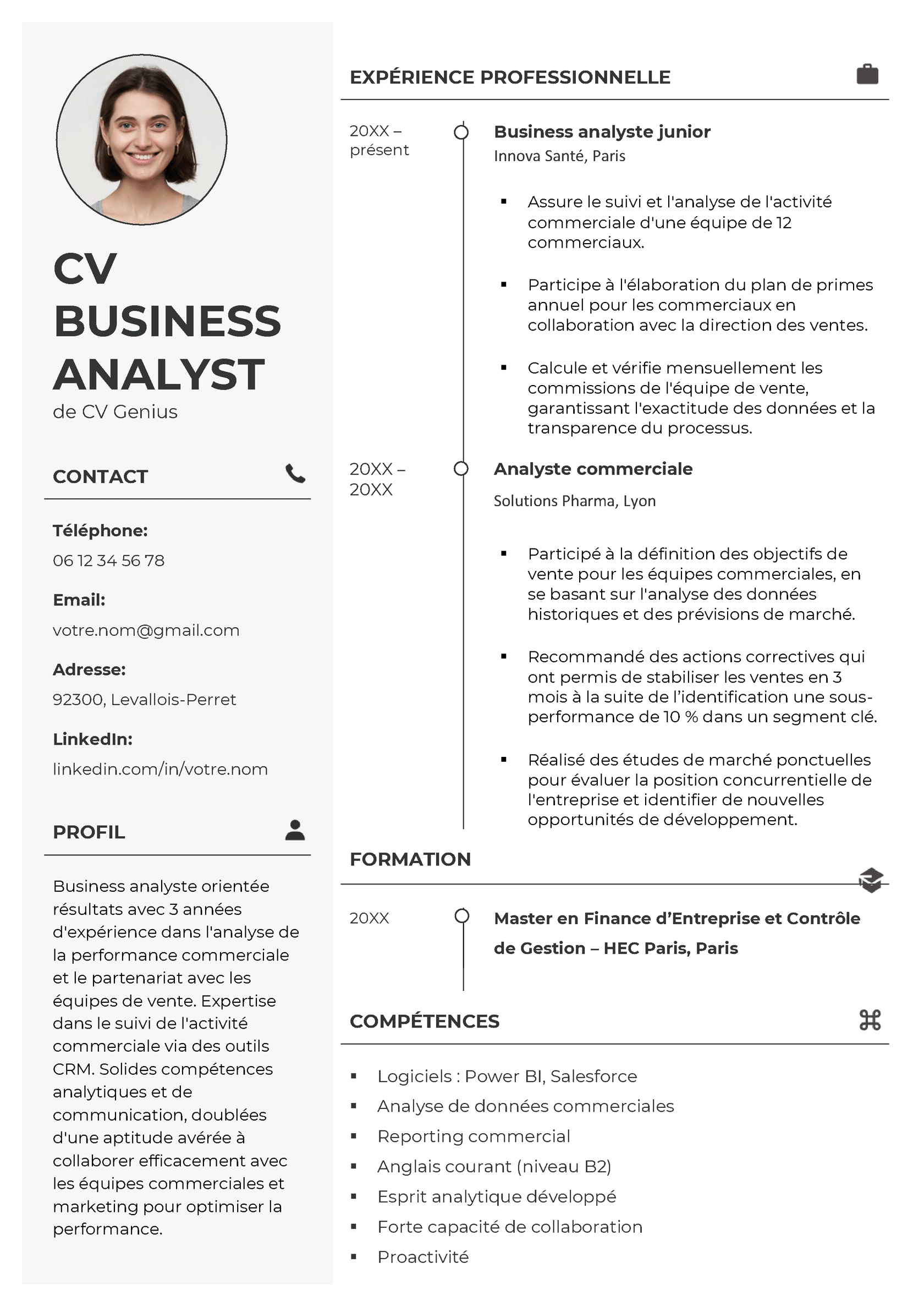 un exemple d'un CV business analyst