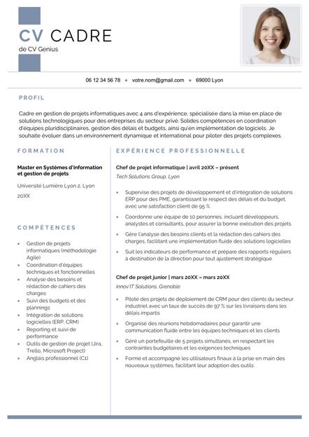 un exemple d'un modèle de CV cadre avec quelques années d'expérience