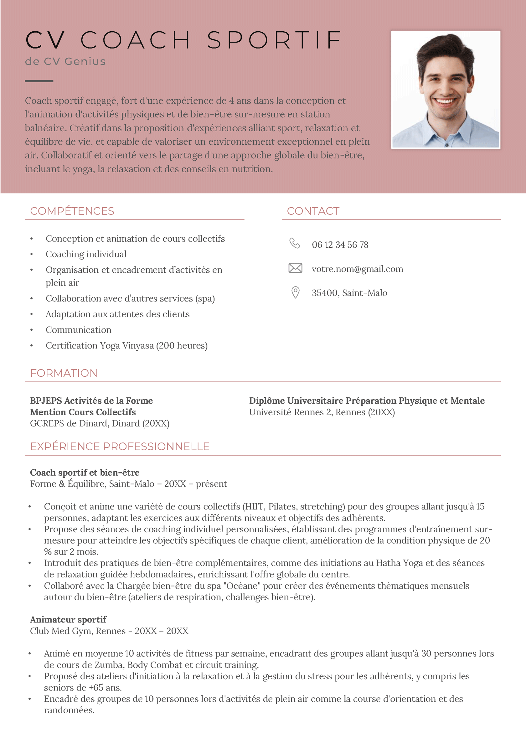 un exemple d'un CV coach sportif