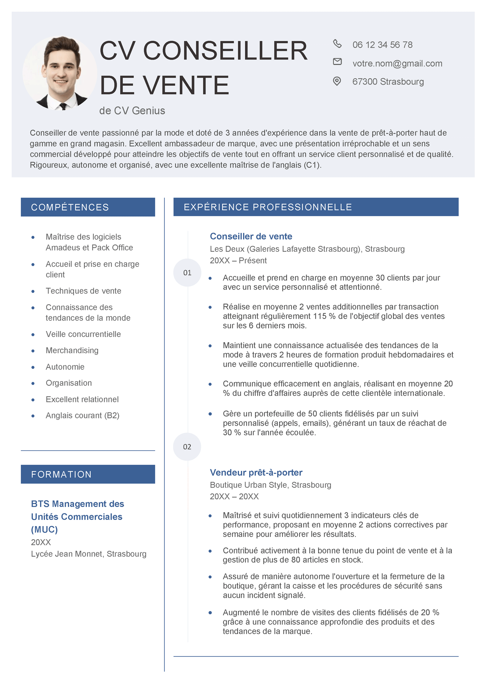 CV Conseiller de vente – Modèle et exemple